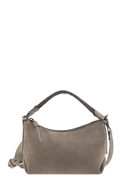 Shop Brunello Cucinelli Suede And Jewellery Bag In Dove Grey