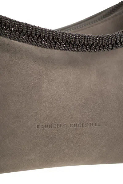 Shop Brunello Cucinelli Suede And Jewellery Bag In Dove Grey