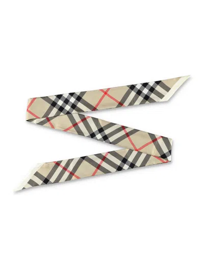 Shop Burberry Skinny Check Silk Scarf In Archive Beige