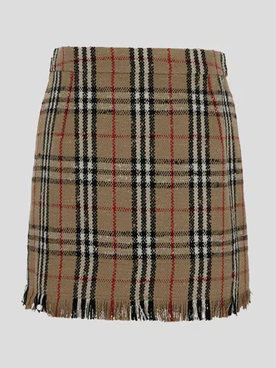 Shop Burberry Vintage Check Bouclé Mini Skirt In Beige