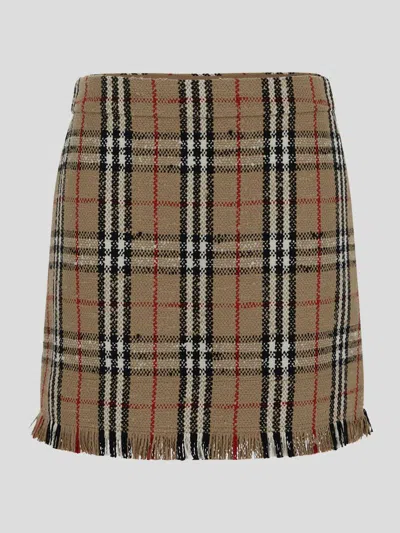 Shop Burberry Vintage Check Bouclé Mini Skirt In Beige