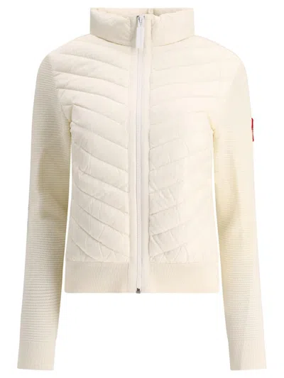 Shop Canada Goose "hybridge Knit" Down Jacket In White