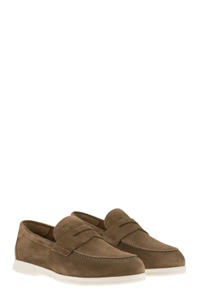 Shop Doucal's Penny - Suede Moccasin In Beige