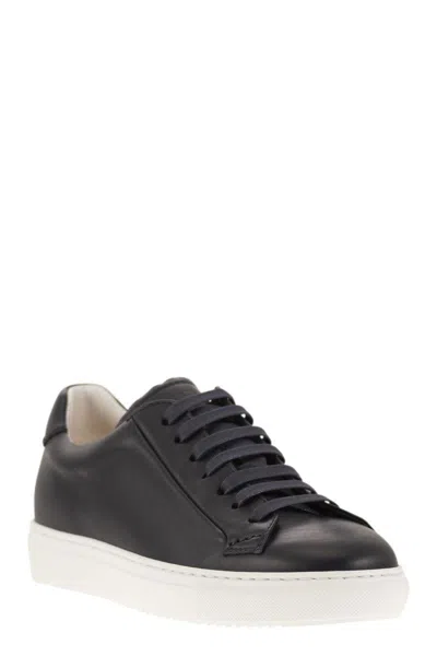Shop Doucal's Smooth Leather Trainers In Night Blue