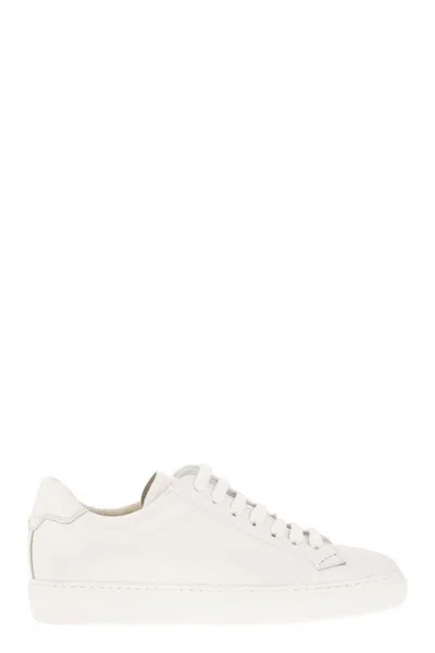 Shop Doucal's Smooth Leather Trainers In White