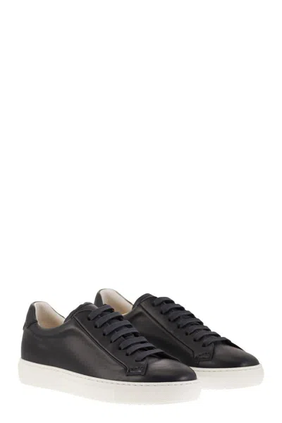 Shop Doucal's Smooth Leather Trainers In Night Blue