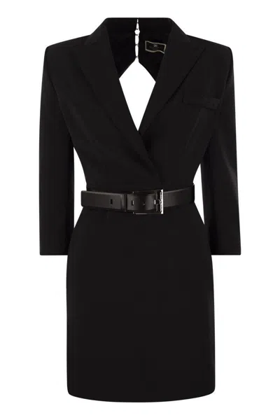 Shop Elisabetta Franchi Robe-manteau In Crepe With Cut Out Back In Black