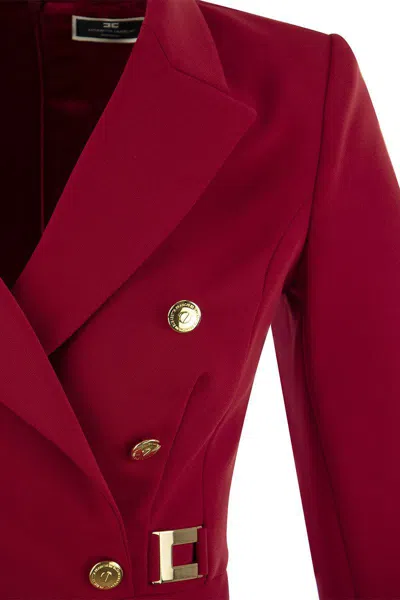 Shop Elisabetta Franchi Robe-manteau In Double Crepe With Godet Skirt In Red