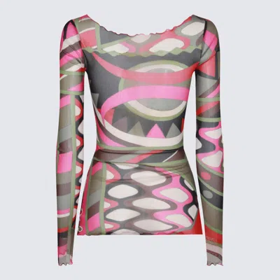 Shop Pucci Pink And Multicolor T-shirt In Khaki/fuxia