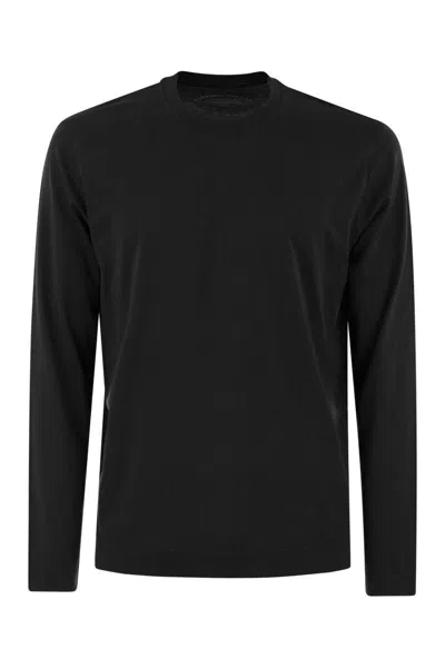 Shop Fedeli Long-sleeved Cotton T-shirt In Black