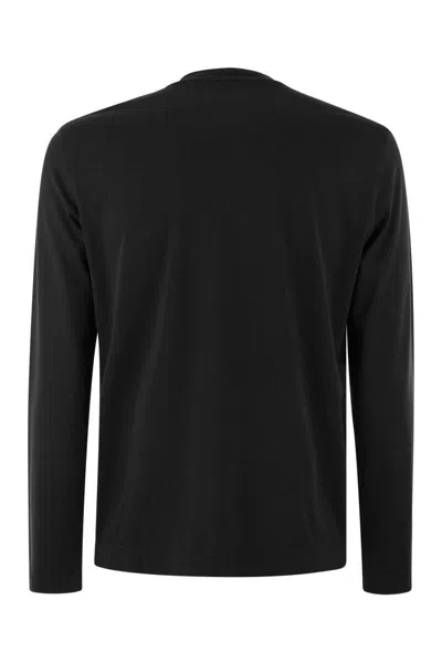 Fedeli Long-sleeved Cotton T-shirt In Black