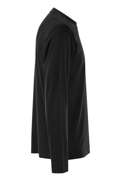 Fedeli Long-sleeved Cotton T-shirt In Black