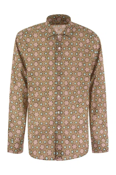 Shop Fedeli Printed Stretch Cotton Voile Shirt In Brown