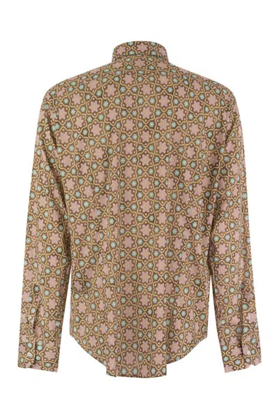Fedeli Printed Stretch Cotton Voile Shirt In Brown