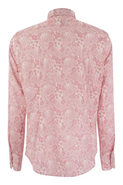 Fedeli Printed Stretch Cotton Voile Shirt In Pink