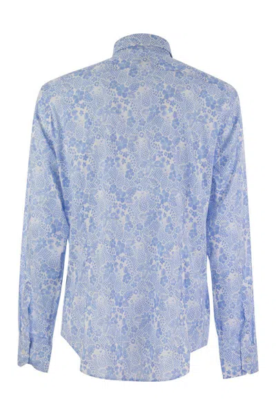 Shop Fedeli Printed Stretch Cotton Voile Shirt In Blue