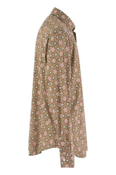 Fedeli Printed Stretch Cotton Voile Shirt In Brown
