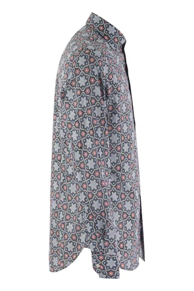 Fedeli Printed Stretch Cotton Voile Shirt In Blue
