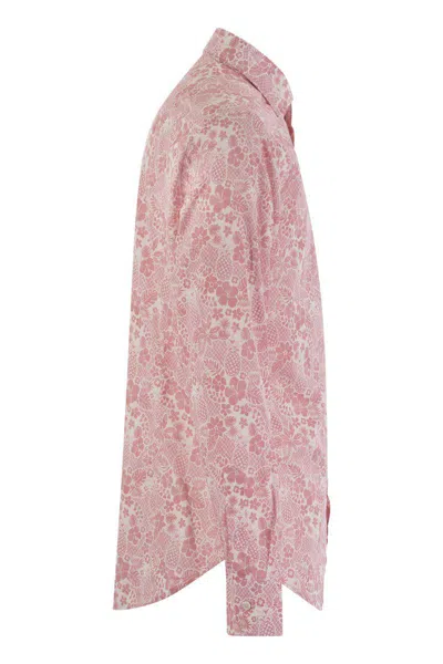 Fedeli Printed Stretch Cotton Voile Shirt In Pink