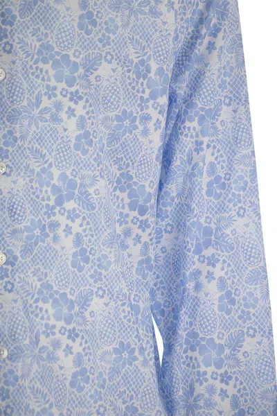 Fedeli Printed Stretch Cotton Voile Shirt In Blue