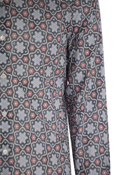 Fedeli Printed Stretch Cotton Voile Shirt In Blue