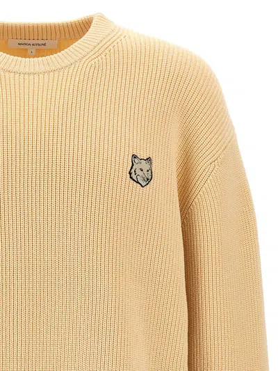 Shop Maison Kitsuné 'bold Fox Head' Sweater In Beige