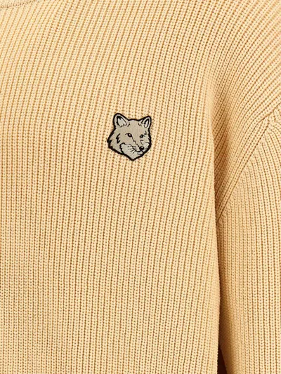 Shop Maison Kitsuné 'bold Fox Head' Sweater In Beige