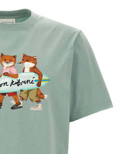 Shop Maison Kitsuné 'surfing Foxes' T-shirt In Blue