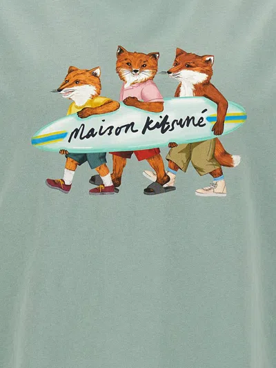 Shop Maison Kitsuné 'surfing Foxes' T-shirt In Blue