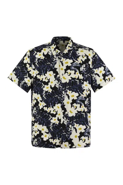 Shop Majestic Filatures Flowered Short-sleeved Shirt In Blue Marine