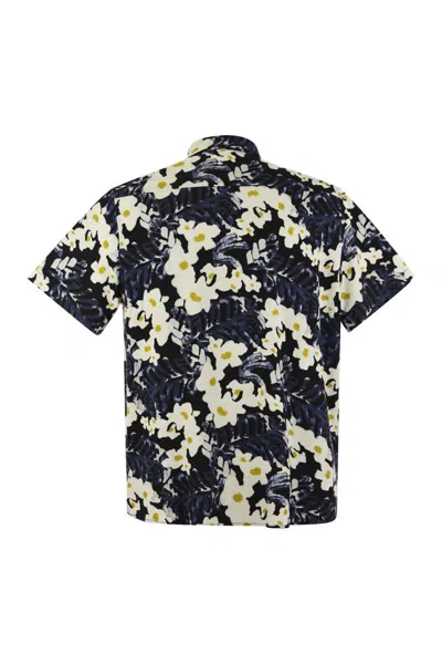 Shop Majestic Filatures Flowered Short-sleeved Shirt In Blue Marine