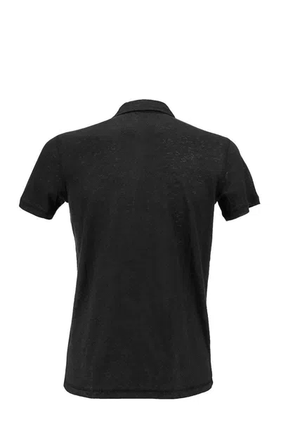 Shop Majestic Filatures Linen Polo Shirt With Short Sleeves In Black