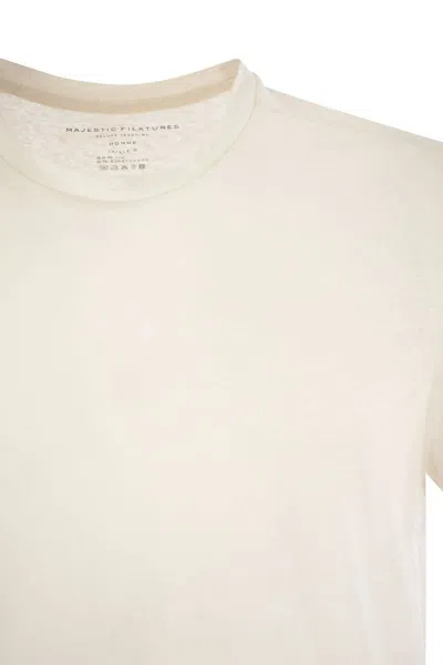 Shop Majestic Filatures Linen Crew-neck T-shirt In Cream