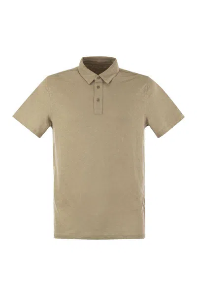 Shop Majestic Filatures Linen Short-sleeved Polo Shirt In Sand