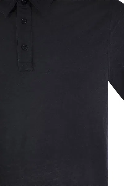 Shop Majestic Filatures Linen Short-sleeved Polo Shirt In Blue Marine