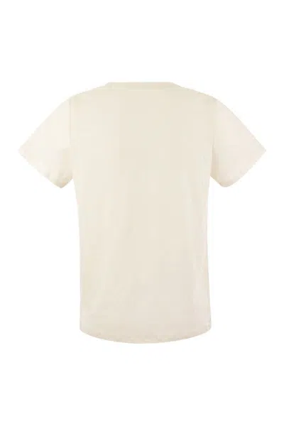 Shop Majestic Filatures Linen V-neck T-shirt With Short Sleeves In Cream