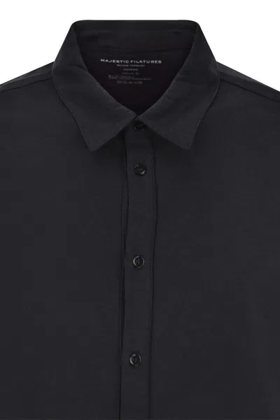 Shop Majestic Filatures Long-sleeved Shirt In Lyocell And Cotton In Blue Marine