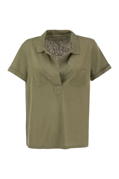 Shop Majestic Filatures Short-sleeved Linen Polo Shirt In Brown
