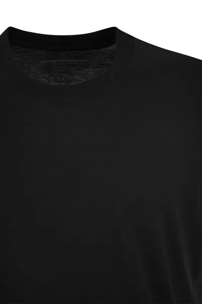 Shop Majestic Filatures Short-sleeved T-shirt In Lyocell And Cotton In Black