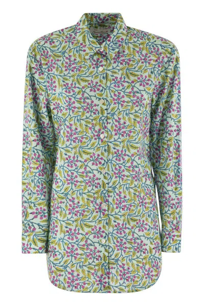 Shop Mc2 Saint Barth Brigitte - Shirt With Flower Pattern In Water Green