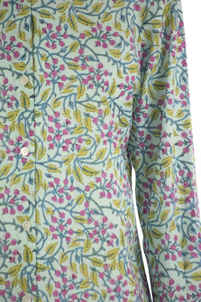 Shop Mc2 Saint Barth Brigitte - Shirt With Flower Pattern In Water Green