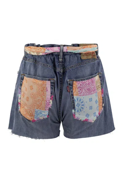 Shop Mc2 Saint Barth Denim Shorts With Belt And Patches