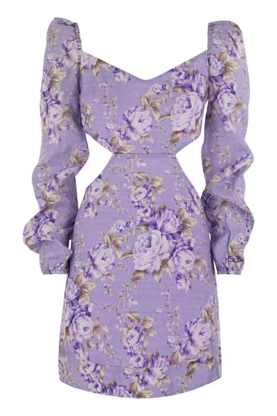 Shop Mc2 Saint Barth Jara - Mini Dress With Flowers In Lilac