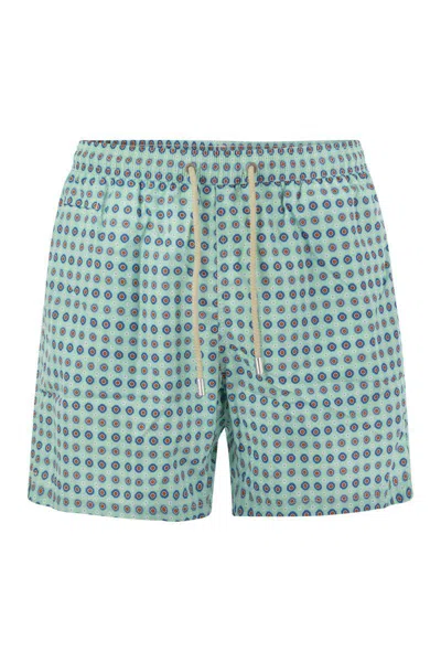 Shop Mc2 Saint Barth Lightweight Fabric Swim Boxer Shorts With Print In Water Green