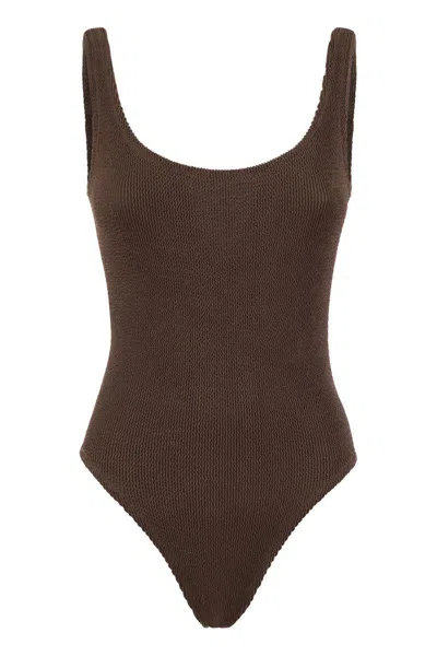 Shop Mc2 Saint Barth Lora - One-piece Swimsuit With Round Neckline In Brown