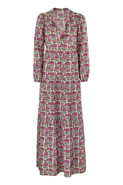 Shop Mc2 Saint Barth Nadja - Long Dress With Flower Pattern In Fuchsia