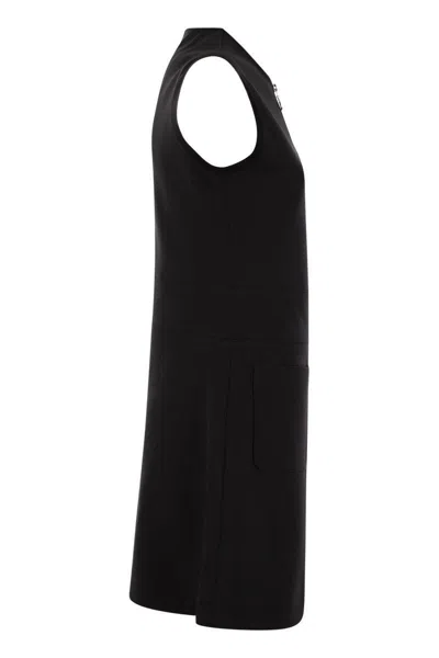 Shop Moncler Sleeveless Cotton-blend Dress In Black