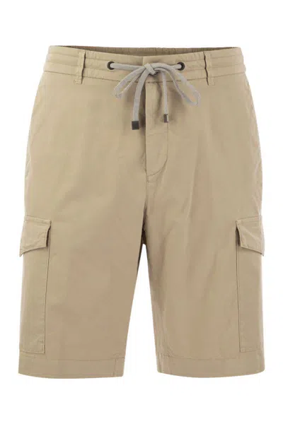Shop Peserico Lightweight Cotton Lyocell Canvas Jogger Bermuda Shorts In Beige
