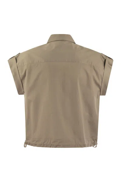Shop Peserico Light Cotton Satin 'sail Hand' Shirt With Drawstring In Beige
