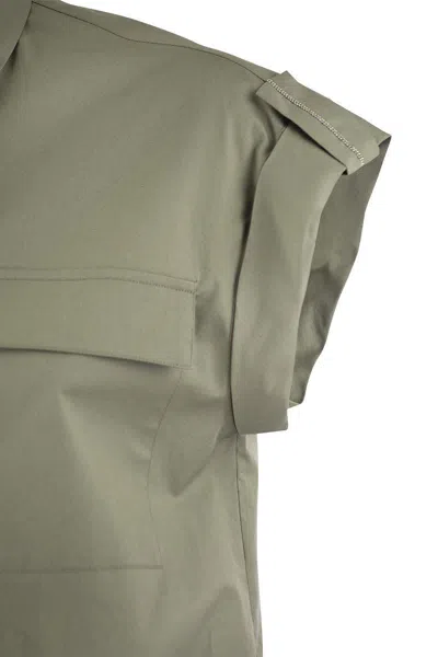 Shop Peserico Light Cotton Satin 'sail Hand' Shirt With Drawstring In Military Green